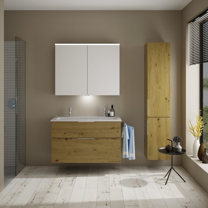 burgbad Eqio Waschtischkombination mit Mineralguss-Waschtisch, 102 cm, mit Griff G0146