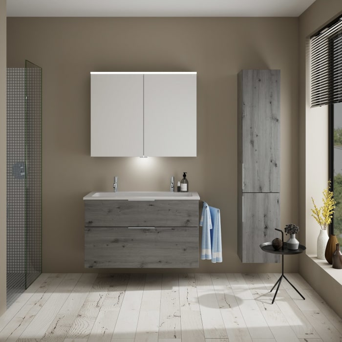 burgbad Eqio Waschtischkombination mit Mineralguss-Waschtisch, 102 cm, mit Griff G0146