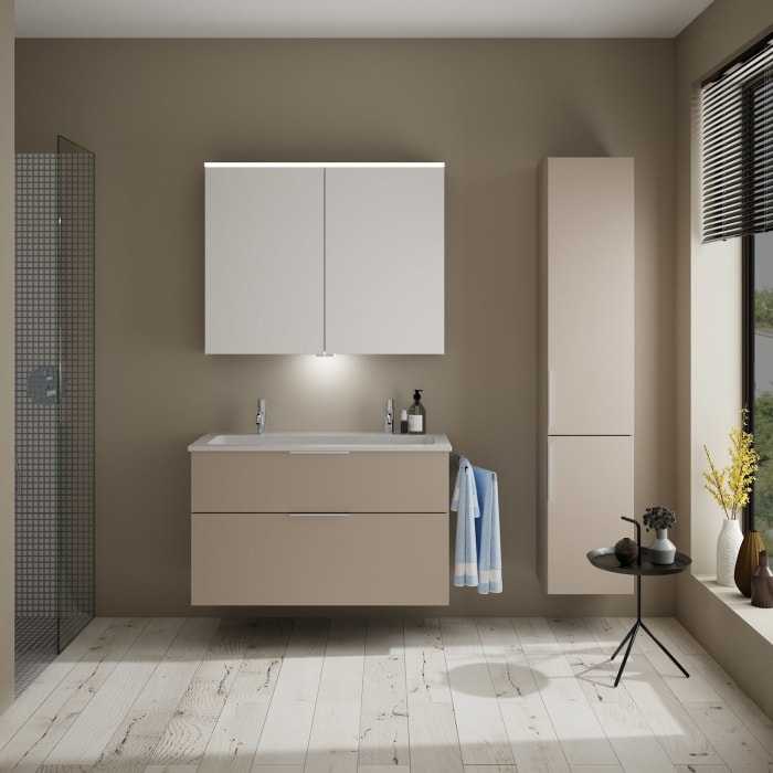 burgbad Eqio Waschtischkombination mit Mineralguss-Waschtisch, 102 cm, mit Griff G0146