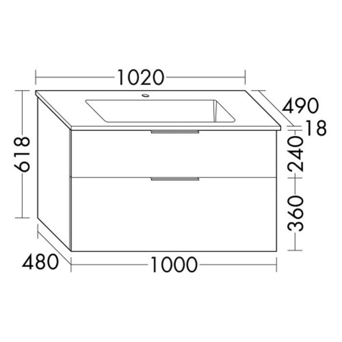 burgbad Eqio Waschtischkombination mit Mineralguss-Waschtisch, 102 cm, mit Griff G0200