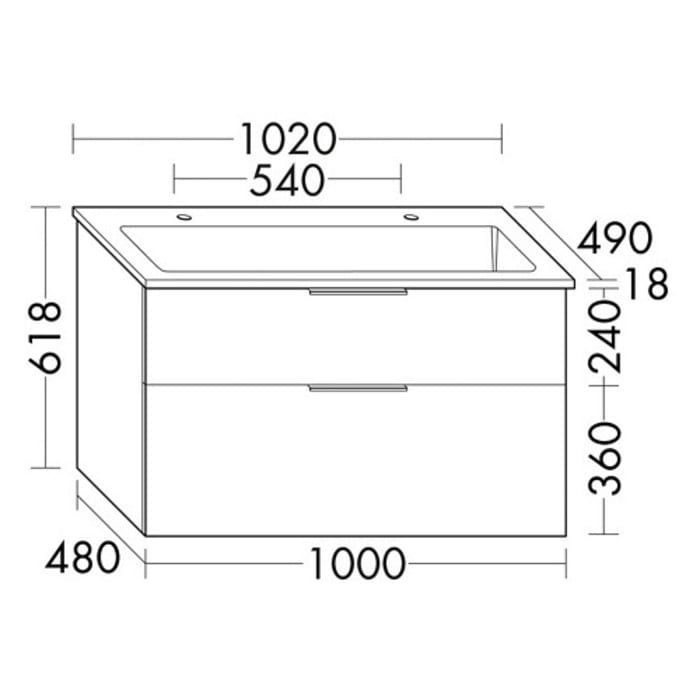 burgbad Eqio Waschtischkombination mit Mineralguss-Waschtisch, 102 cm, mit Griff G0146