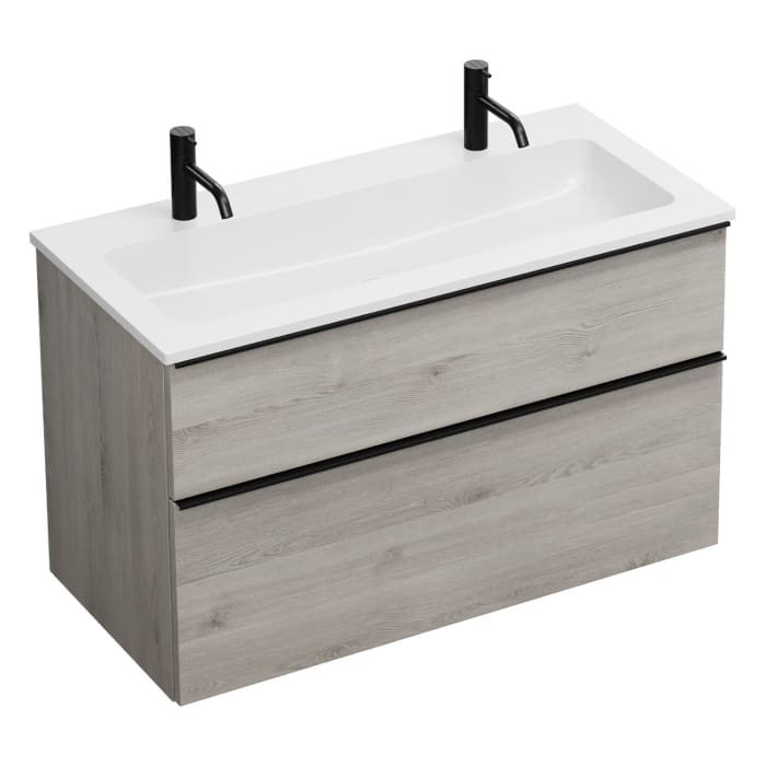 burgbad Eqio Waschtischkombination mit Mineralguss-Waschtisch, 102 cm, mit Griffleiste G0252