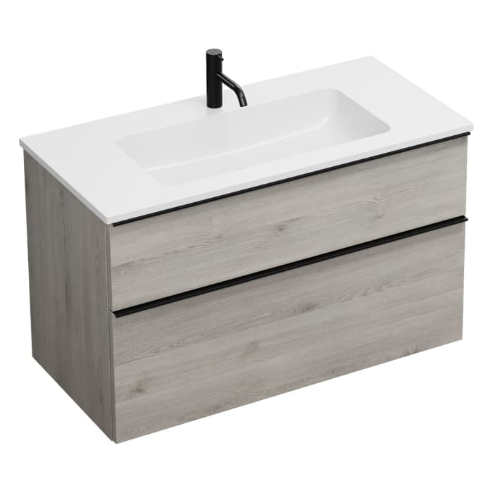 burgbad Eqio Waschtischkombination mit Mineralguss-Waschtisch, 102 cm, mit Griffleiste G0252