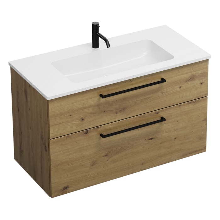 burgbad Eqio Waschtischkombination mit Mineralguss-Waschtisch, 102 cm, mit Stangengriff G0234