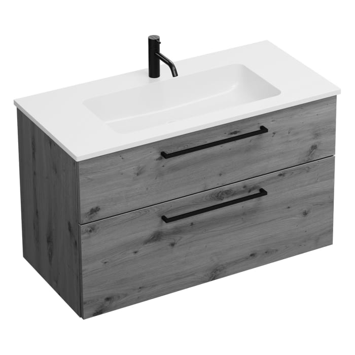 burgbad Eqio Waschtischkombination mit Mineralguss-Waschtisch, 102 cm, mit Stangengriff G0234