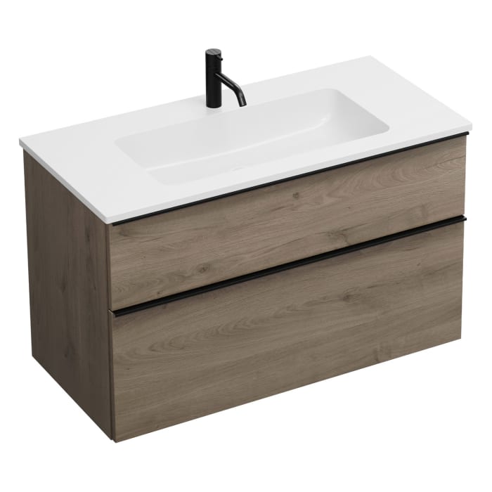 burgbad Eqio Waschtischkombination mit Mineralguss-Waschtisch, 102 cm, mit Griffleiste G0252