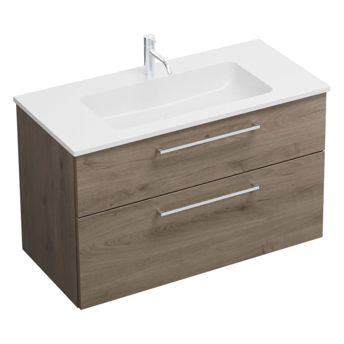 burgbad Eqio Waschtischkombination mit Mineralguss-Waschtisch, 102 cm, mit Stangengriff P95