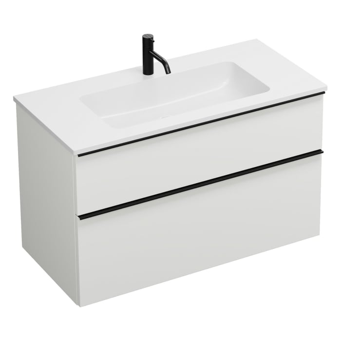 burgbad Eqio Waschtischkombination mit Mineralguss-Waschtisch, 102 cm, mit Griffleiste G0252