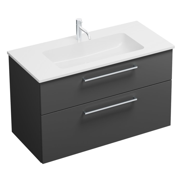 burgbad Eqio Waschtischkombination mit Mineralguss-Waschtisch, 102 cm, mit Stangengriff P95