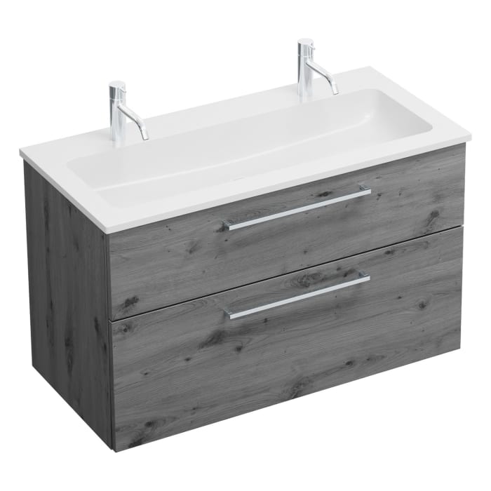 burgbad Eqio Waschtischkombination mit Mineralguss-Waschtisch, 102 cm, mit Stangengriff P95