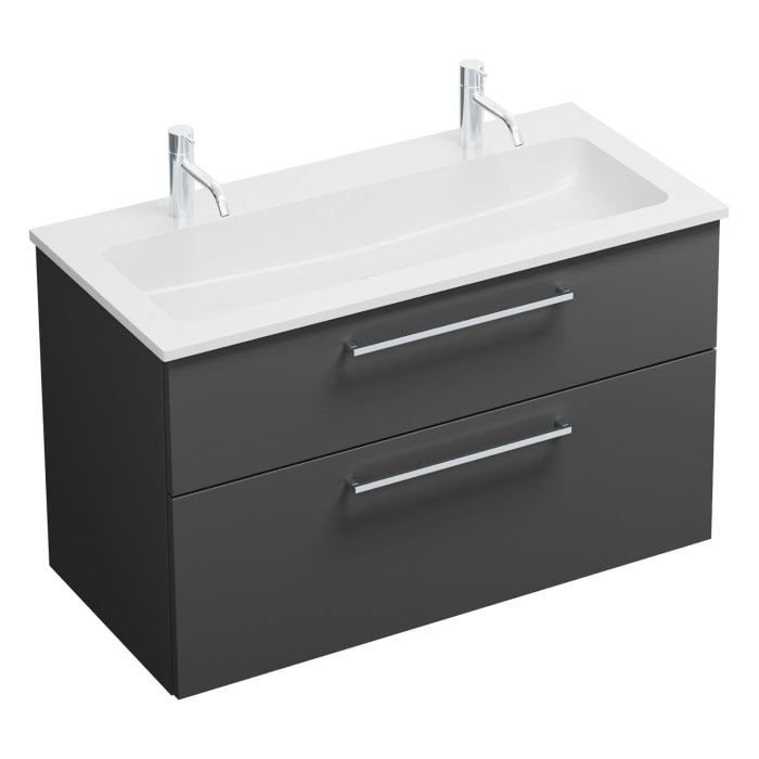 burgbad Eqio Waschtischkombination mit Mineralguss-Waschtisch, 102 cm, mit Stangengriff P95