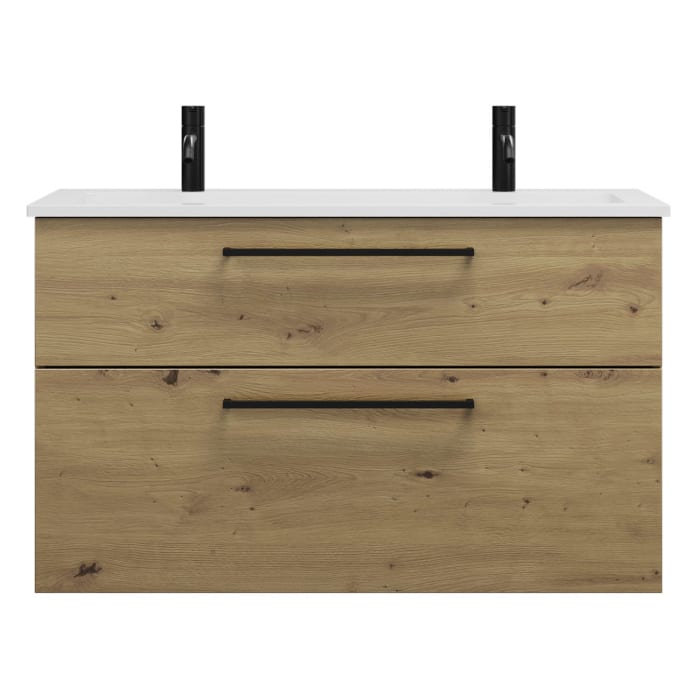 burgbad Eqio Waschtischkombination mit Mineralguss-Waschtisch, 102 cm, mit Stangengriff G0234