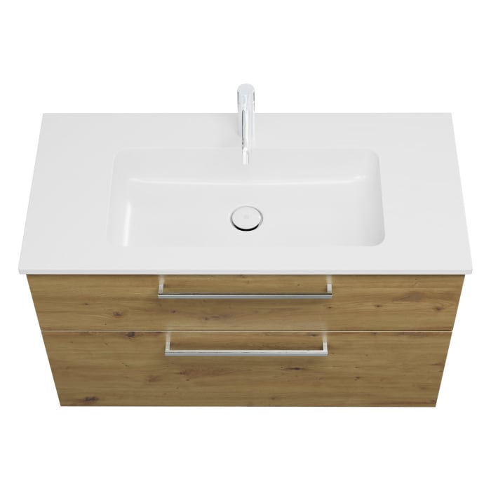 burgbad Eqio Waschtischkombination mit Mineralguss-Waschtisch, 102 cm, mit Stangengriff P95