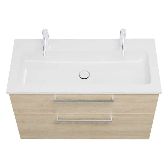 burgbad Eqio Waschtischkombination mit Mineralguss-Waschtisch, 102 cm, mit Stangengriff P95