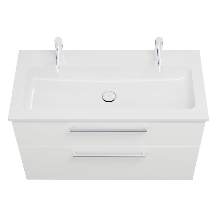 burgbad Eqio Waschtischkombination mit Mineralguss-Waschtisch, 102 cm, mit Stangengriff P95