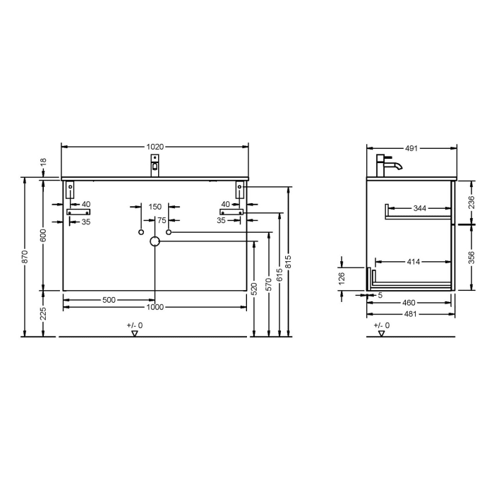 burgbad Eqio Waschtischkombination mit Mineralguss-Waschtisch, 102 cm, mit Griffleiste G0252