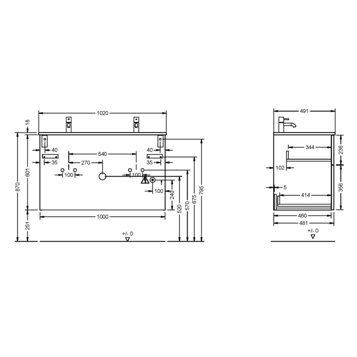 burgbad Eqio Waschtischkombination mit Mineralguss-Waschtisch, 102 cm, mit Stangengriff G0234