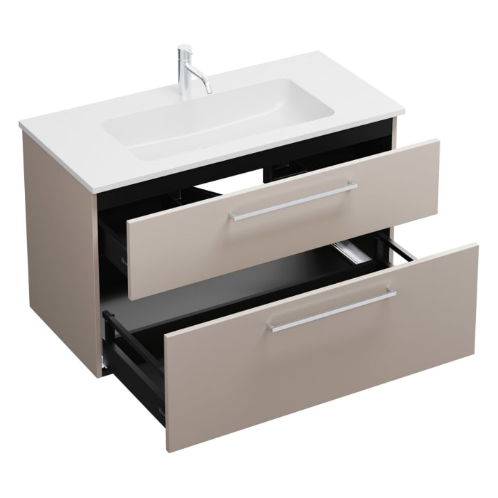 burgbad Eqio Waschtischkombination mit Mineralguss-Waschtisch, 102 cm, mit Stangengriff P95