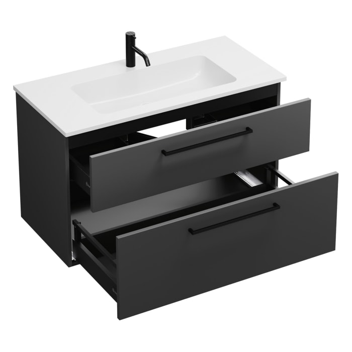 burgbad Eqio Waschtischkombination mit Mineralguss-Waschtisch, 102 cm, mit Stangengriff G0234