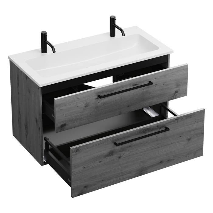 burgbad Eqio Waschtischkombination mit Mineralguss-Waschtisch, 102 cm, mit Stangengriff G0234