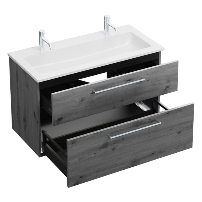 burgbad Eqio Waschtischkombination mit Mineralguss-Waschtisch, 102 cm, mit Stangengriff P95