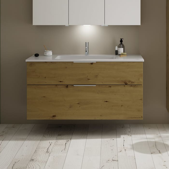 burgbad Eqio Waschtischkombination mit Mineralguss-Waschtisch, 122 cm, mit Griff G0146