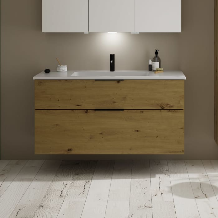 burgbad Eqio Waschtischkombination mit Mineralguss-Waschtisch, 122 cm, mit Griff G0200