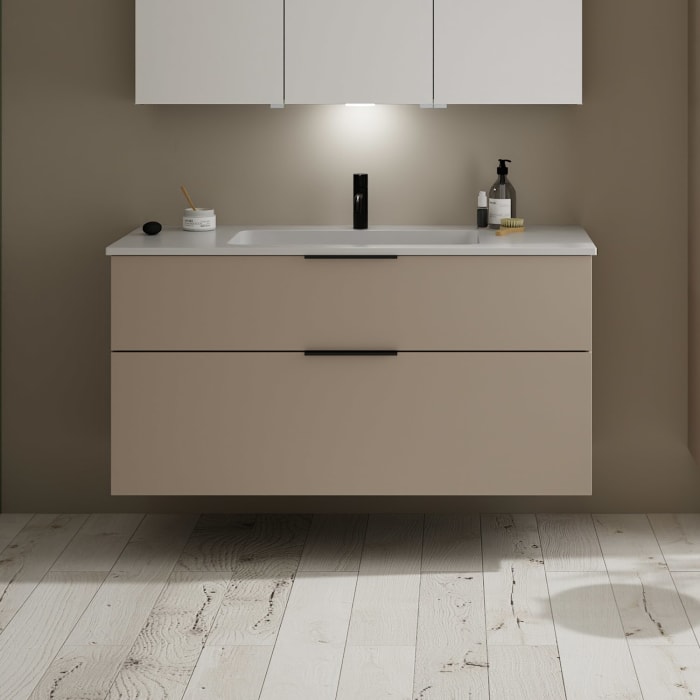 burgbad Eqio Waschtischkombination mit Mineralguss-Waschtisch, 122 cm, mit Griff G0200