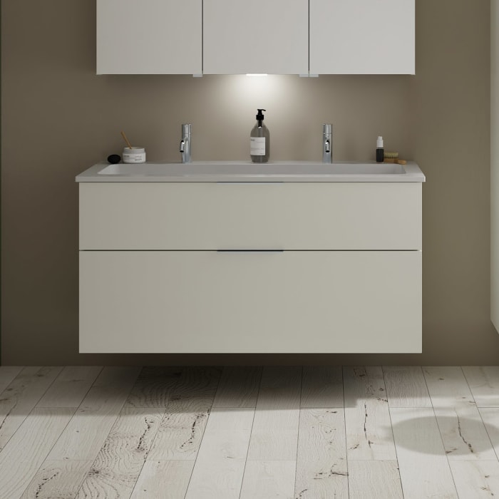 burgbad Eqio Waschtischkombination mit Mineralguss-Waschtisch, 122 cm, mit Griff G0146