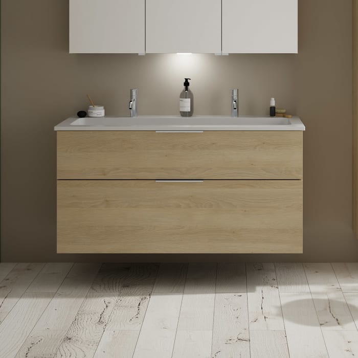 burgbad Eqio Waschtischkombination mit Mineralguss-Waschtisch, 122 cm, mit Griff G0146