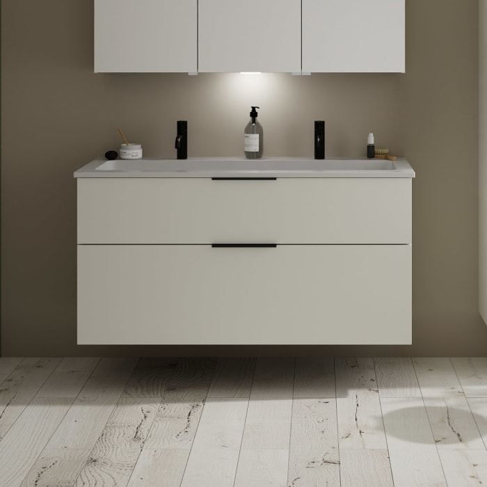 burgbad Eqio Waschtischkombination mit Mineralguss-Waschtisch, 122 cm, mit Griff G0200