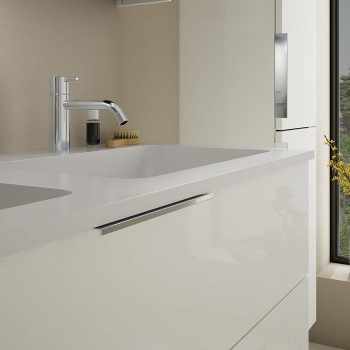 burgbad Eqio Waschtischkombination mit Mineralguss-Doppelwaschtisch, 122 cm, mit Griff G0146