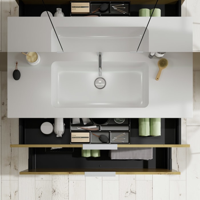 burgbad Eqio Waschtischkombination mit Mineralguss-Waschtisch, 122 cm, mit Griff G0146