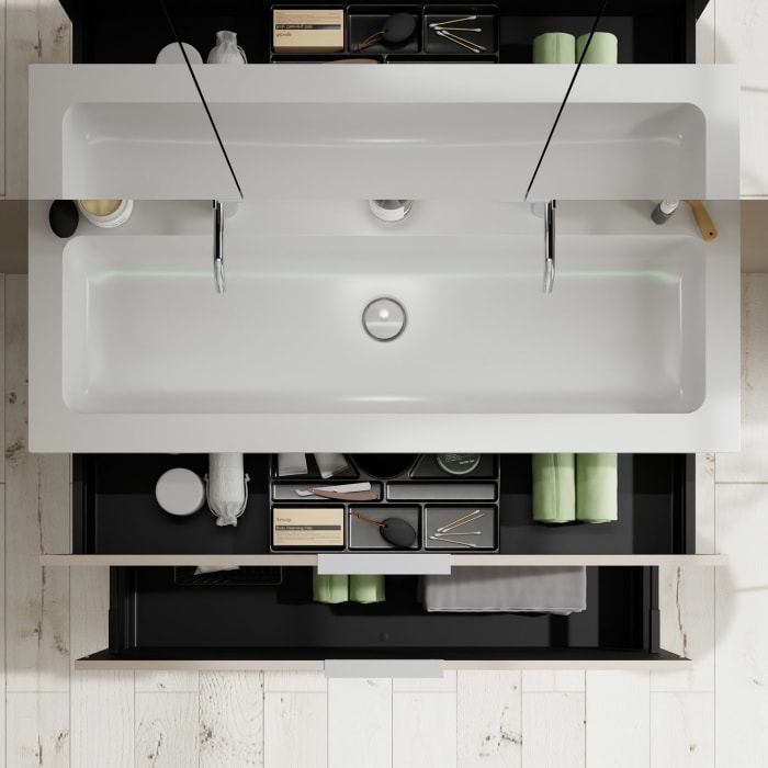 burgbad Eqio Waschtischkombination mit Mineralguss-Waschtisch, 122 cm, mit Griff G0146