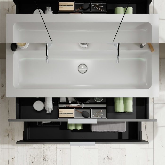 burgbad Eqio Waschtischkombination mit Mineralguss-Waschtisch, 122 cm, mit Griff G0146