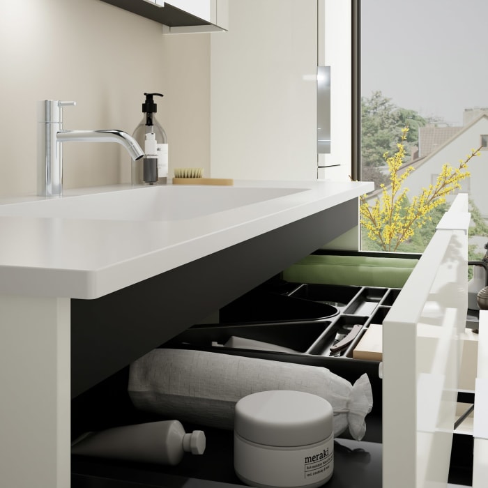 burgbad Eqio Waschtischkombination mit Mineralguss-Waschtisch, 122 cm, mit Griff G0146