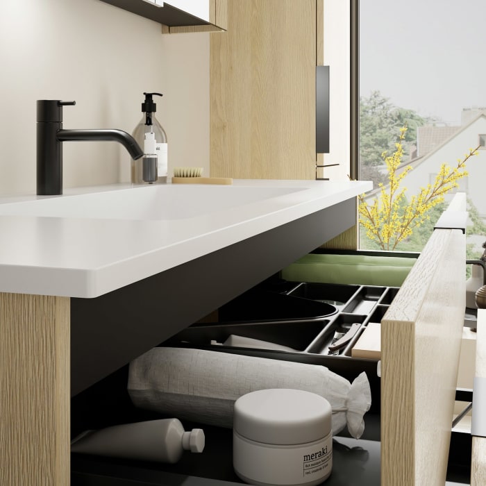 burgbad Eqio Waschtischkombination mit Mineralguss-Waschtisch, 122 cm, mit Griff G0200