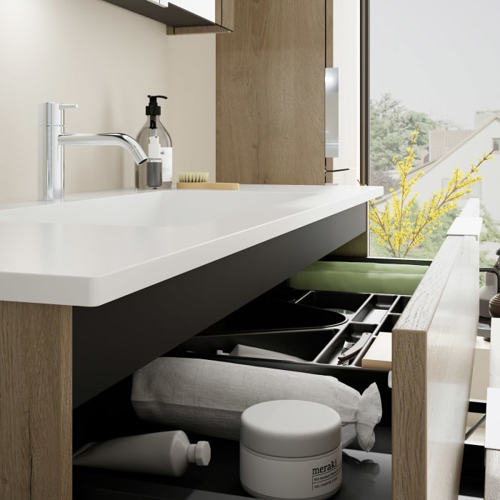 burgbad Eqio Waschtischkombination mit Mineralguss-Waschtisch, 122 cm, mit Griff G0146