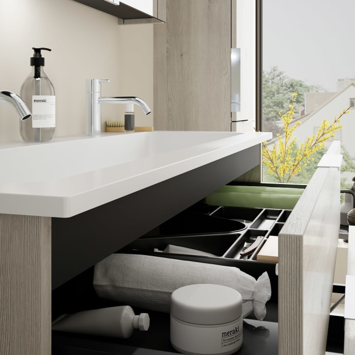 burgbad Eqio Waschtischkombination mit Mineralguss-Waschtisch, 122 cm, mit Griff G0146