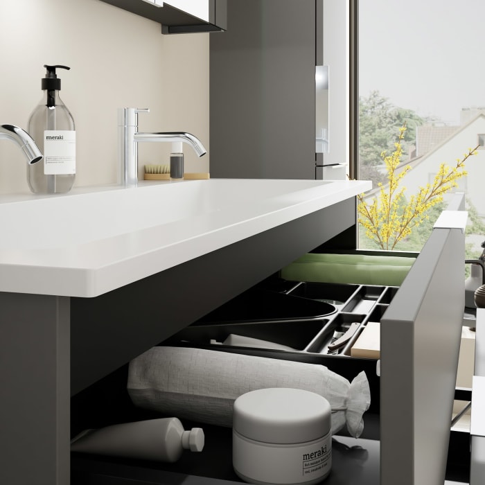 burgbad Eqio Waschtischkombination mit Mineralguss-Waschtisch, 122 cm, mit Griff G0146