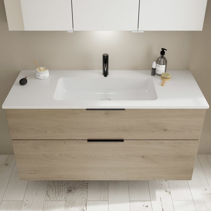 burgbad Eqio Waschtischkombination mit Mineralguss-Waschtisch, 122 cm, mit Griff G0200