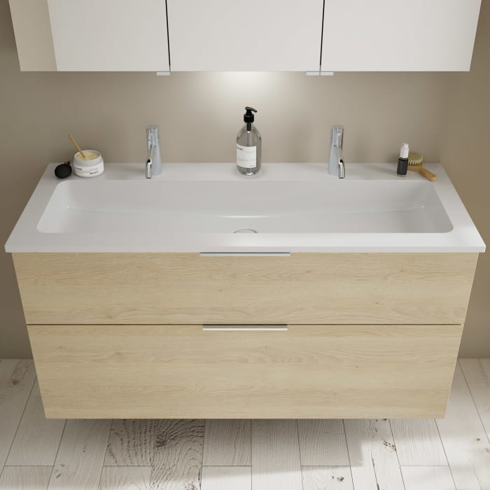 burgbad Eqio Waschtischkombination mit Mineralguss-Waschtisch, 122 cm, mit Griff G0146