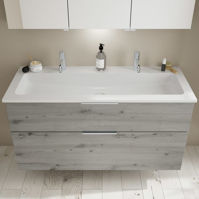 burgbad Eqio Waschtischkombination mit Mineralguss-Waschtisch, 122 cm, mit Griff G0146