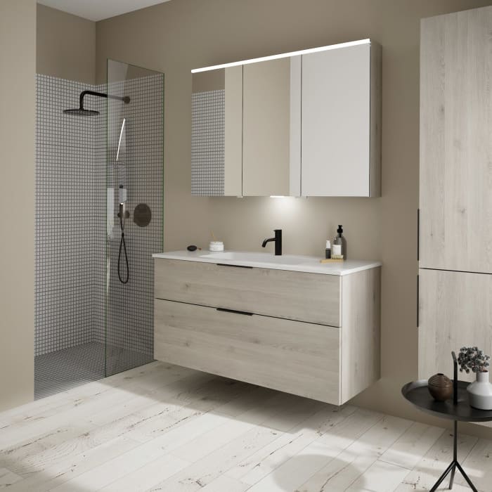 burgbad Eqio Waschtischkombination mit Mineralguss-Waschtisch, 122 cm, mit Griff G0200