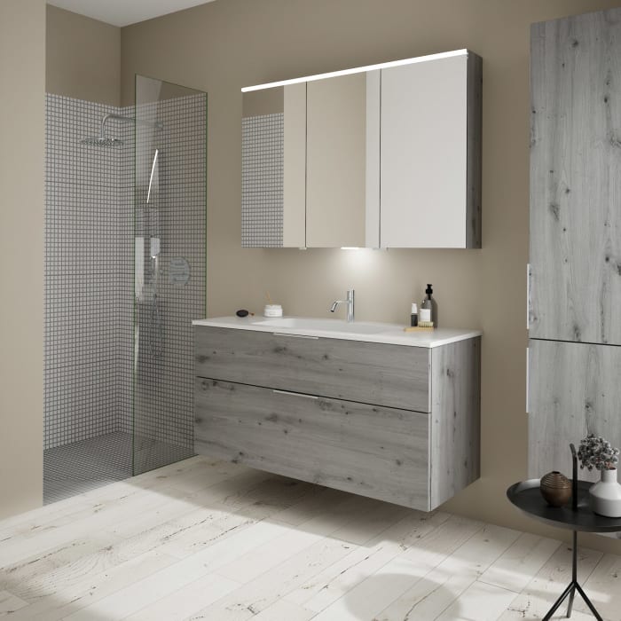 burgbad Eqio Waschtischkombination mit Mineralguss-Waschtisch, 122 cm, mit Griff G0146