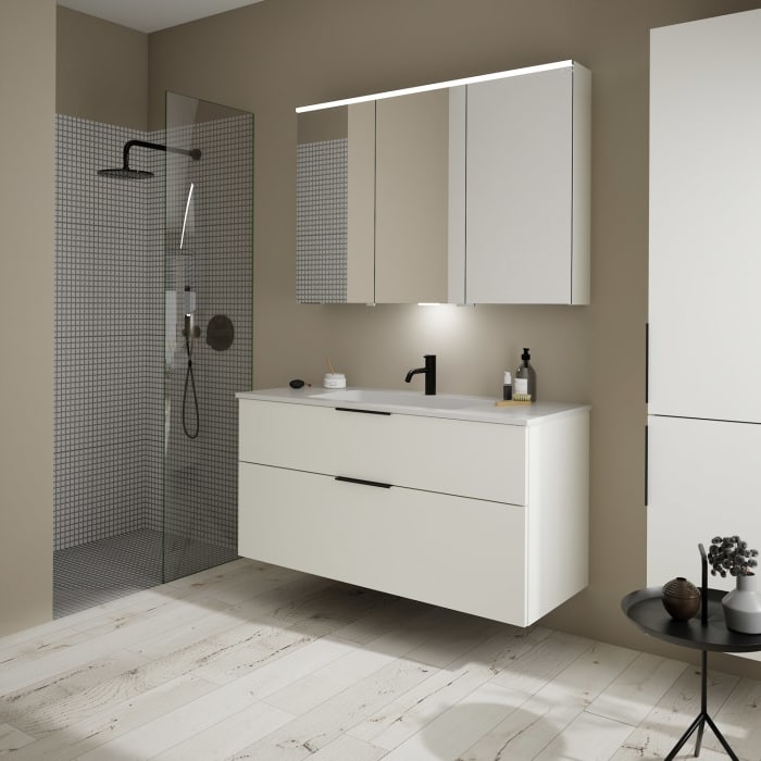 burgbad Eqio Waschtischkombination mit Mineralguss-Waschtisch, 122 cm, mit Griff G0200