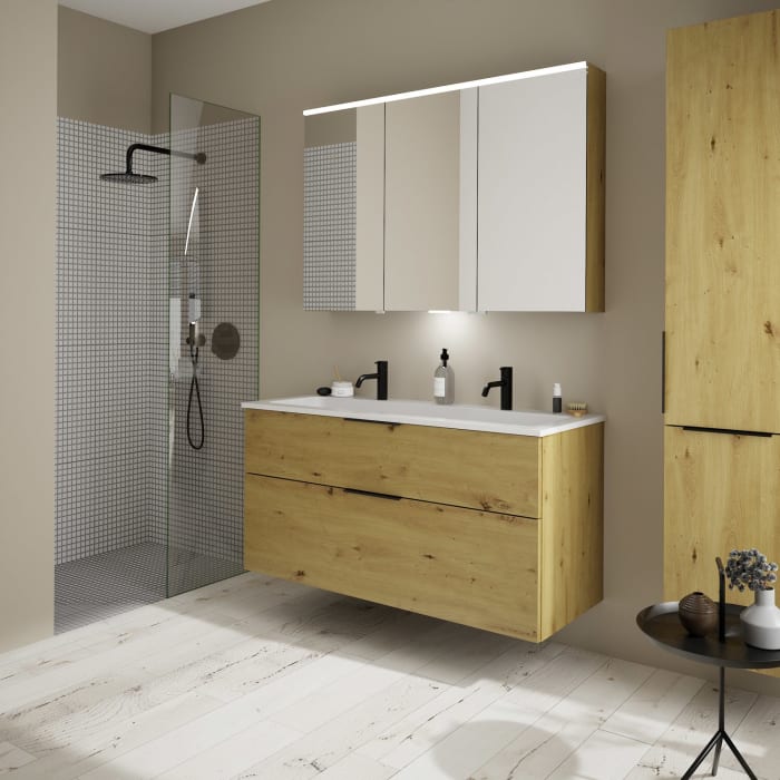 burgbad Eqio Waschtischkombination mit Mineralguss-Waschtisch, 122 cm, mit Griff G0200