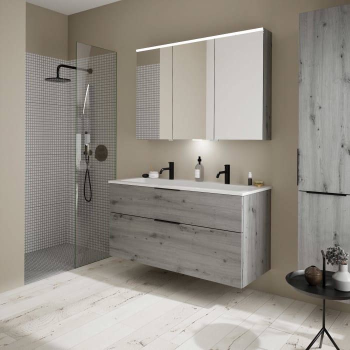 burgbad Eqio Waschtischkombination mit Mineralguss-Waschtisch, 122 cm, mit Griff G0200