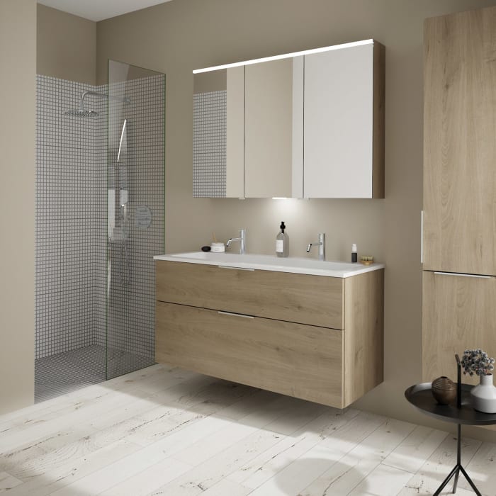 burgbad Eqio Waschtischkombination mit Mineralguss-Waschtisch, 122 cm, mit Griff G0146