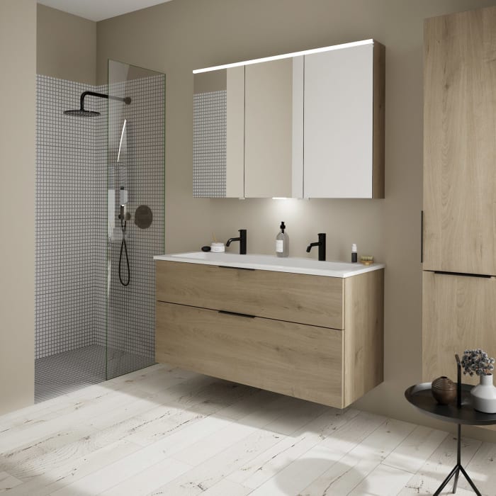 burgbad Eqio Waschtischkombination mit Mineralguss-Waschtisch, 122 cm, mit Griff G0200